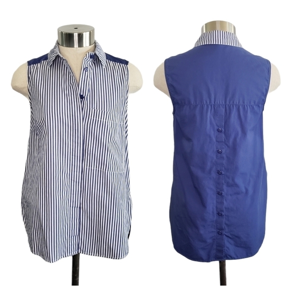 Halogen Tops - Halogen blue & white striped sleeveless button top